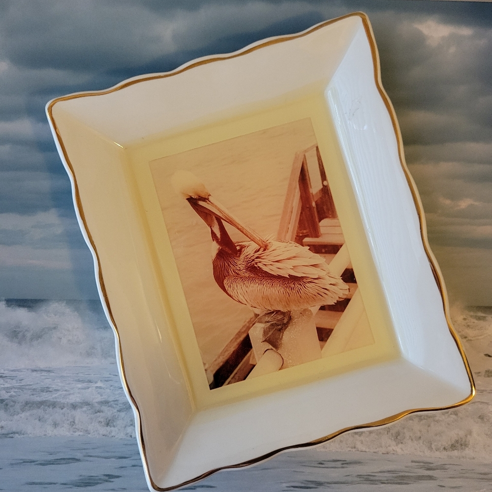 Vintage Porcelain Trinket Dish With Pelican ~ Made in England ~ Coastal ~ Beach